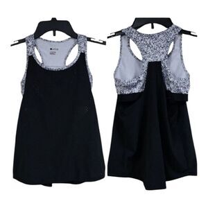 Zella Double Layer Black Mesh Racerback Tank Top Sports Athletic Tee Girls 10/12